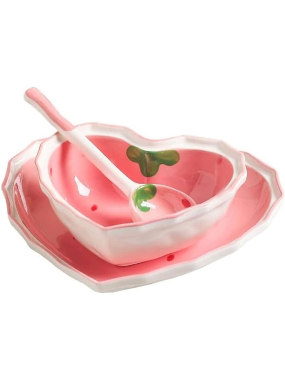 Cute Heart Shape Ceramic Dinnerware Set - Strawberry Tableware, Dessert & Salad